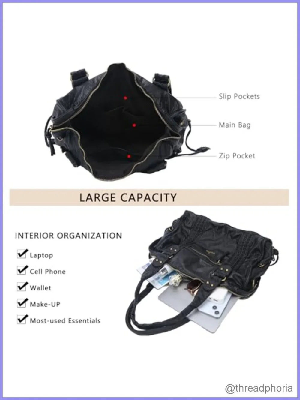 Large Vegan Leather Hobo Satchel Tote Shoulder Bag Fits 15.6
